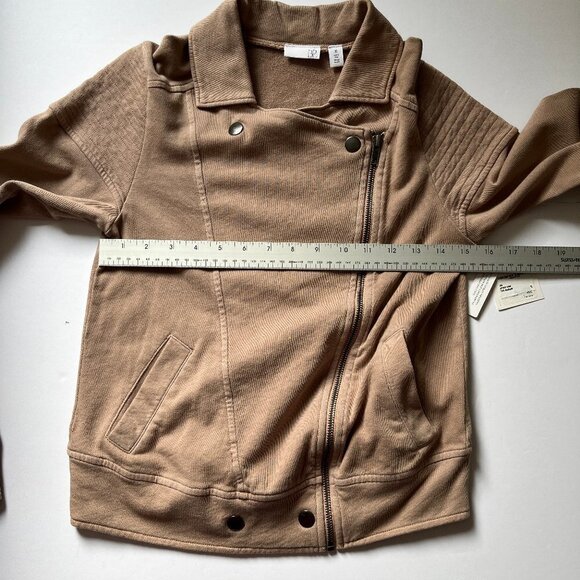 NWT BP Washed Cotton  Soft Moto Jacket Full Zip Coat Camel Tan Neutral Sz XS - Picture 14 of 14
